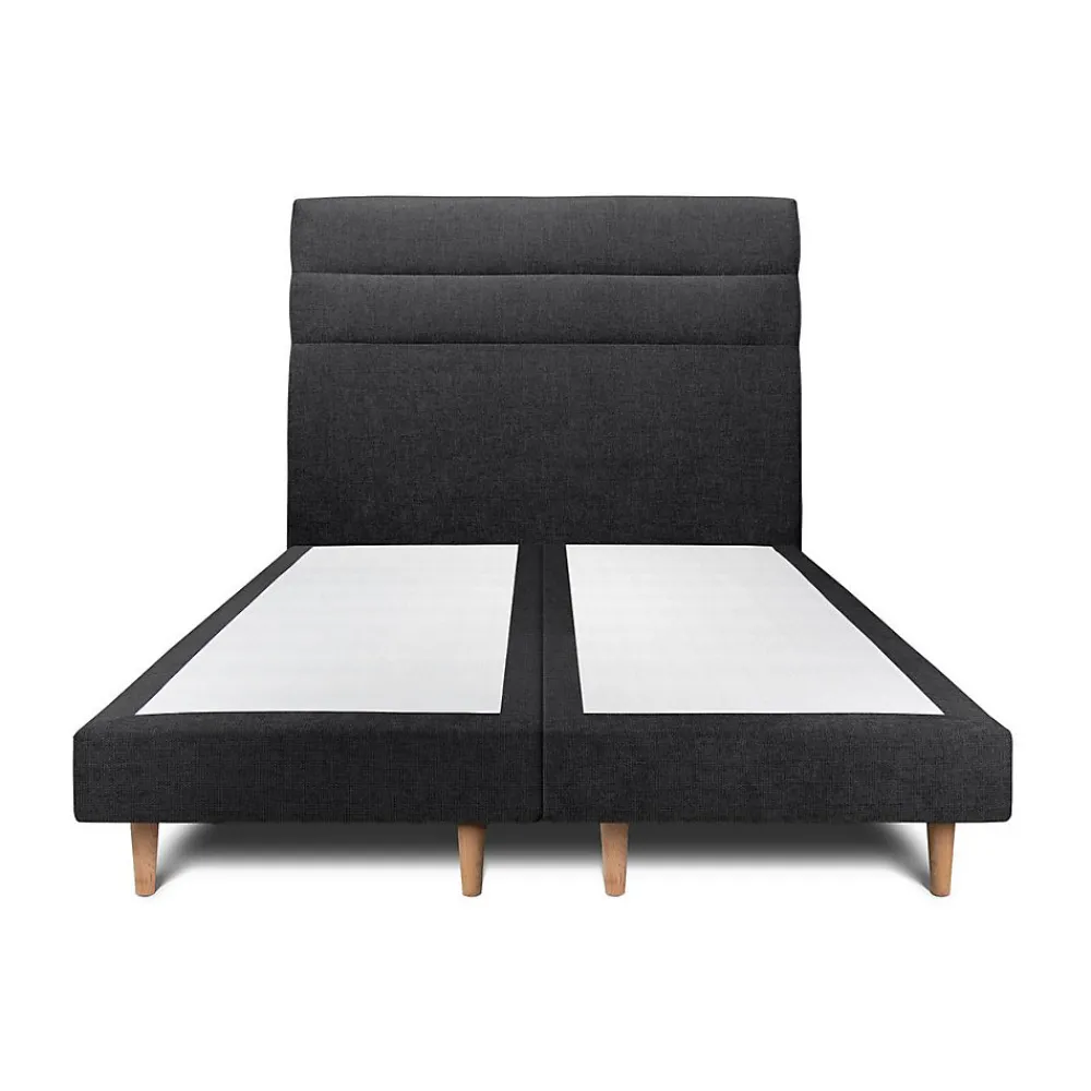 Lit avec tête de lit lignes tissu et sommier tapissier - Lit en bois massif>Sommeil De Plomb Sale