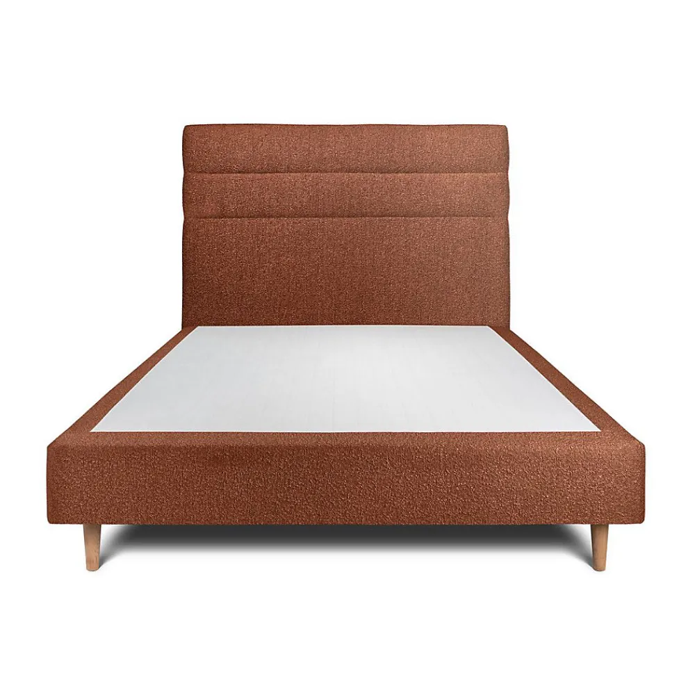 Lit avec tête de lit lignes bouclette et sommier tapissier - Lit en bois massif>Sommeil De Plomb Outlet