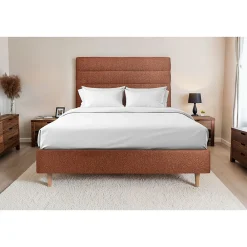 Lit avec tête de lit lignes bouclette et sommier tapissier - Lit en bois massif>Sommeil De Plomb Outlet