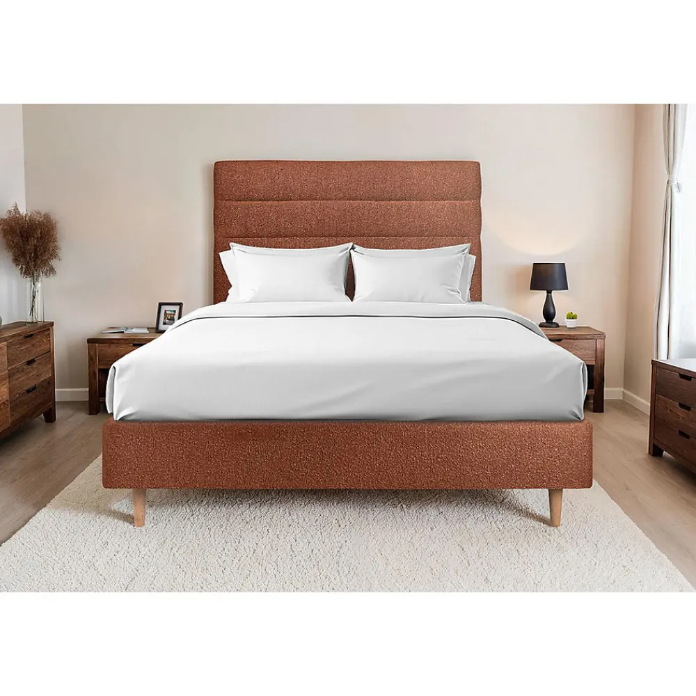 Lit avec tête de lit lignes bouclette et sommier tapissier - Lit en bois massif>Sommeil De Plomb Outlet