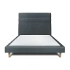 Lit avec tête de lit lignes velours et sommier tapissier - Lit en bois massif>Sommeil De Plomb Outlet