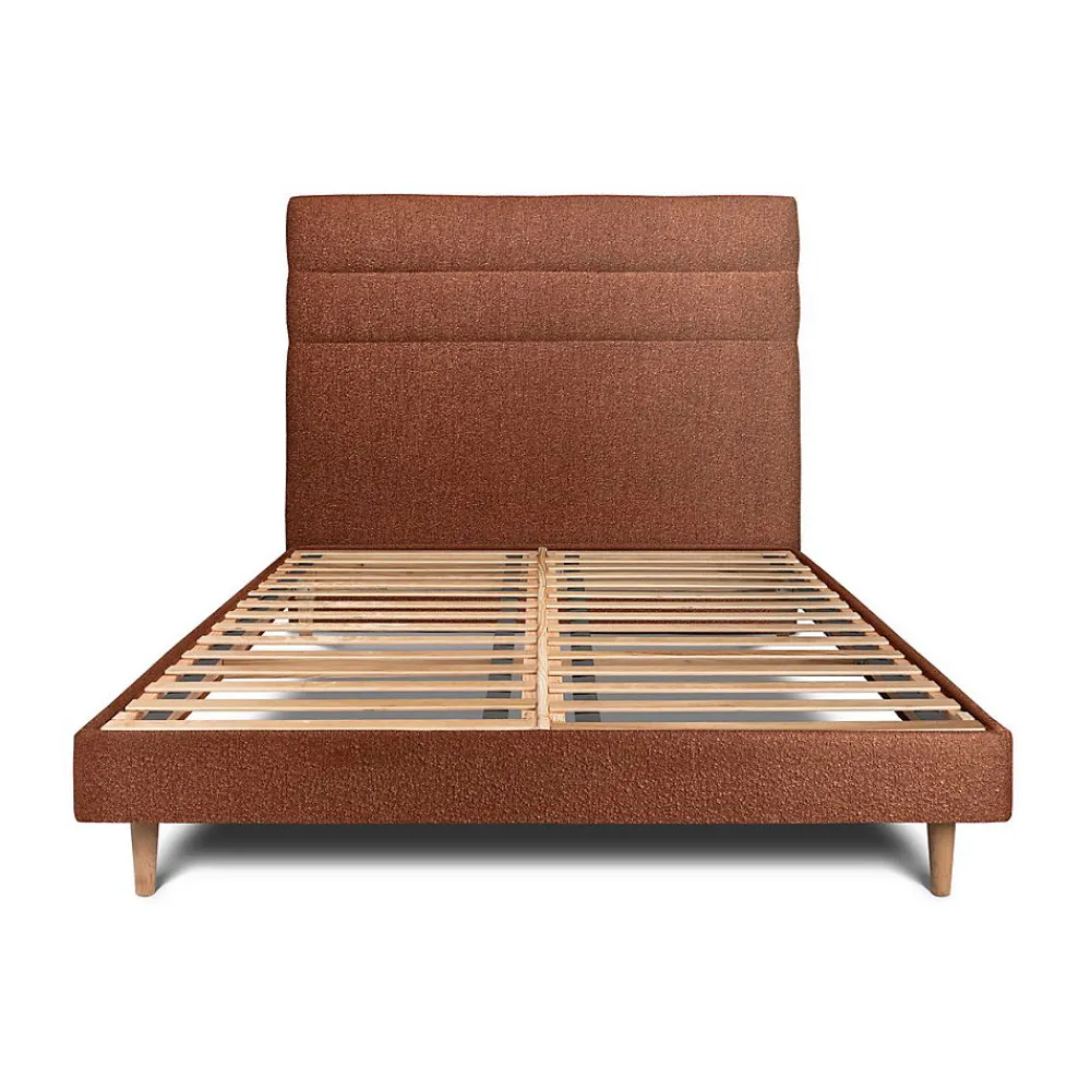 Lit avec tête de lit lignes bouclette et sommier kit - Lit en bois massif>Sommeil De Plomb Discount