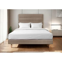 Lit avec tête de lit lignes velours et sommier tapissier - Lit en bois massif>Sommeil De Plomb New