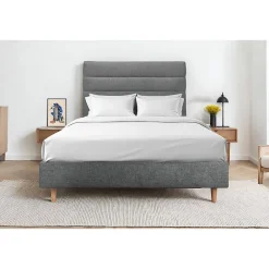 Sommeil De Plomb Lit avec tête de lit lignes tissu et sommier tapissier - Lit en bois massif* Lit Simple