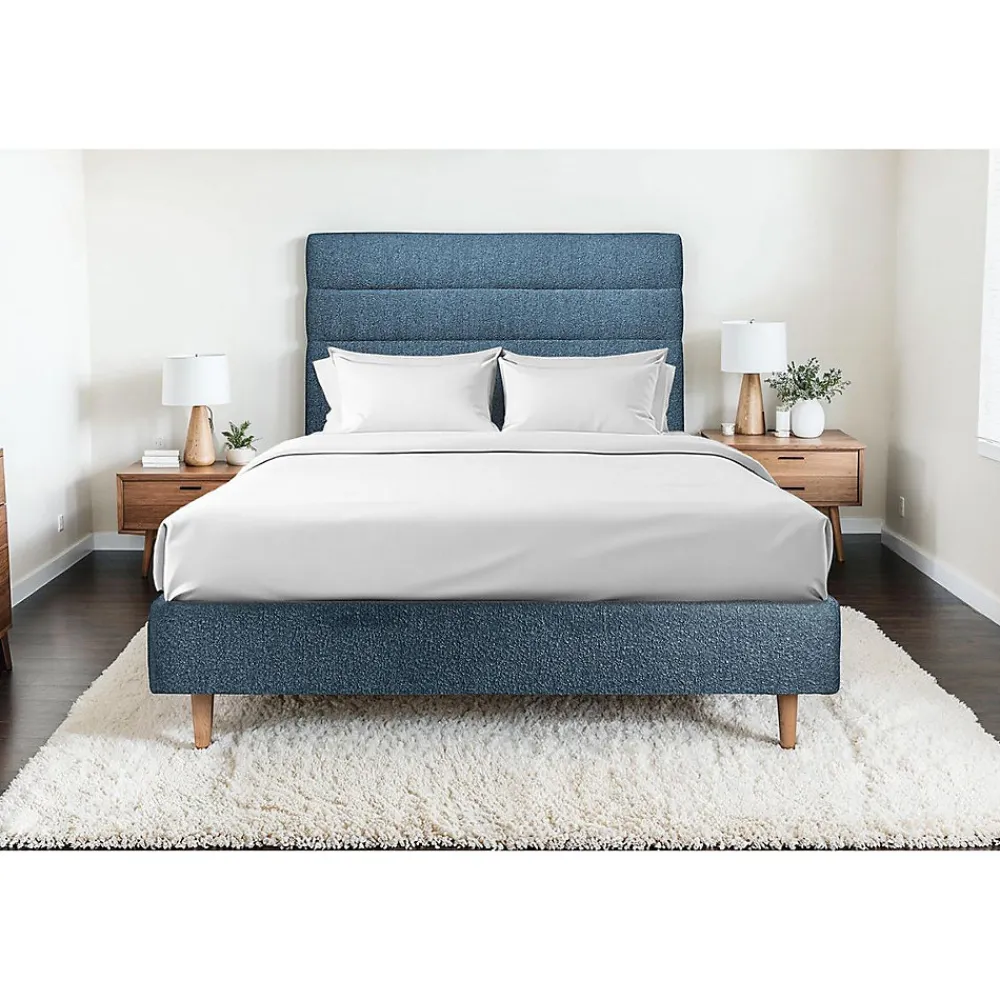Sommeil De Plomb Lit avec tête de lit lignes bouclette et sommier tapissier - Lit en bois massif* Lit Double