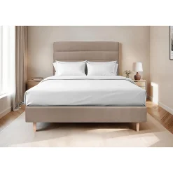 Lit avec tête de lit lignes velours et sommier tapissier - Lit en bois massif>Sommeil De Plomb Discount