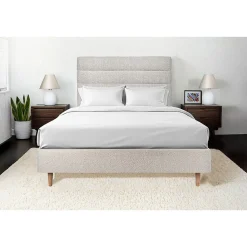 Lit avec tête de lit lignes bouclette et sommier tapissier - Lit en bois massif>Sommeil De Plomb Discount