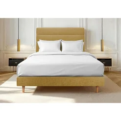 Lit avec tête de lit lignes tissu et sommier tapissier - Lit en bois massif>Sommeil De Plomb Hot
