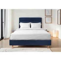 Sommeil De Plomb Lit avec tête de lit lignes velours et sommier tapissier - Lit en bois massif* Lit Simple