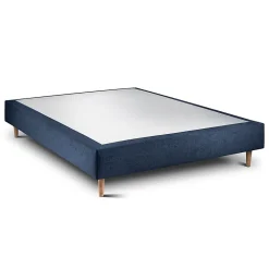 Lit avec tête de lit lignes tissu et sommier tapissier - Lit en bois massif><noscript><img width=