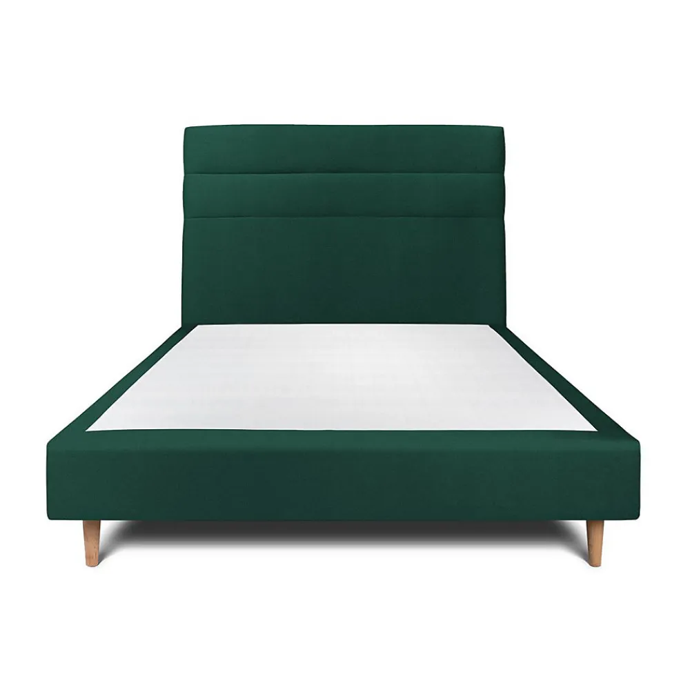 Lit avec tête de lit lignes velours et sommier tapissier - Lit en bois massif>Sommeil De Plomb Sale