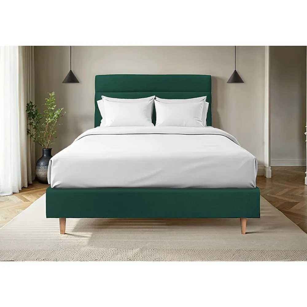 Lit avec tête de lit lignes velours et sommier tapissier - Lit en bois massif>Sommeil De Plomb Sale