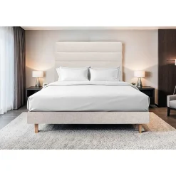 Lit avec tête de lit lignes tissu et sommier tapissier - Lit en bois massif>Sommeil De Plomb Outlet