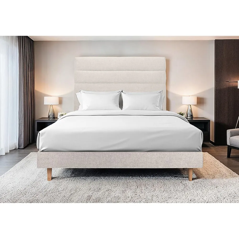 Lit avec tête de lit lignes tissu et sommier tapissier - Lit en bois massif>Sommeil De Plomb Outlet