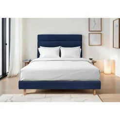 Sommeil De Plomb Lit avec tête de lit lignes velours et sommier tapissier - Lit en bois massif* Lit Simple