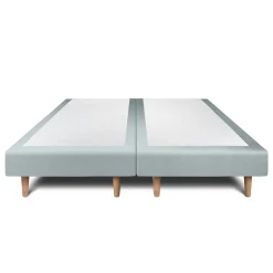 Lit avec tête de lit lignes velours et sommier tapissier - Lit en bois massif><noscript><img width=