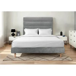 Lit avec tête de lit lignes tissu et sommier kit - Lit en bois massif>Sommeil De Plomb Online