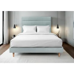 Lit avec tête de lit lignes velours et sommier kit - Lit en bois massif>Sommeil De Plomb