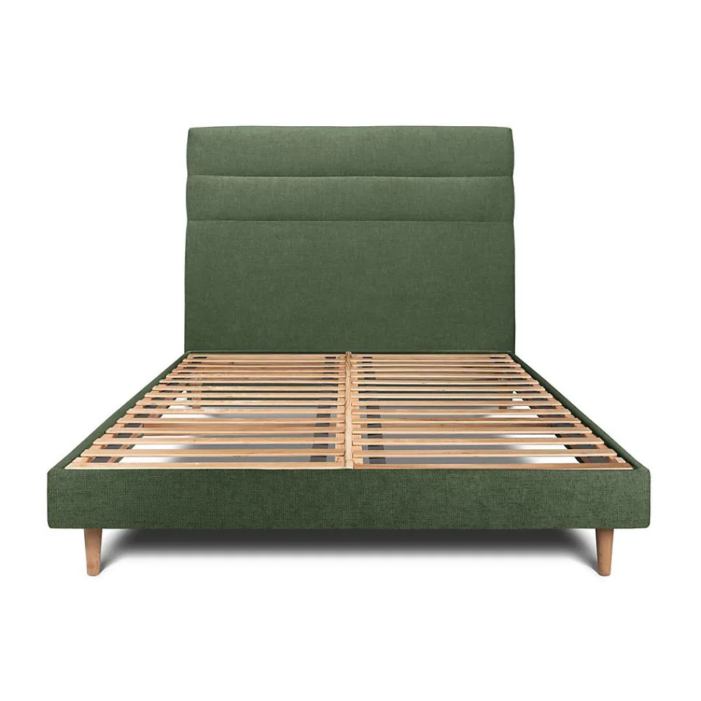 Lit avec tête de lit lignes tissu et sommier kit - Lit en bois massif>Sommeil De Plomb New