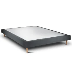 Lit avec tête de lit lignes velours et sommier tapissier - Lit en bois massif><noscript><img width=