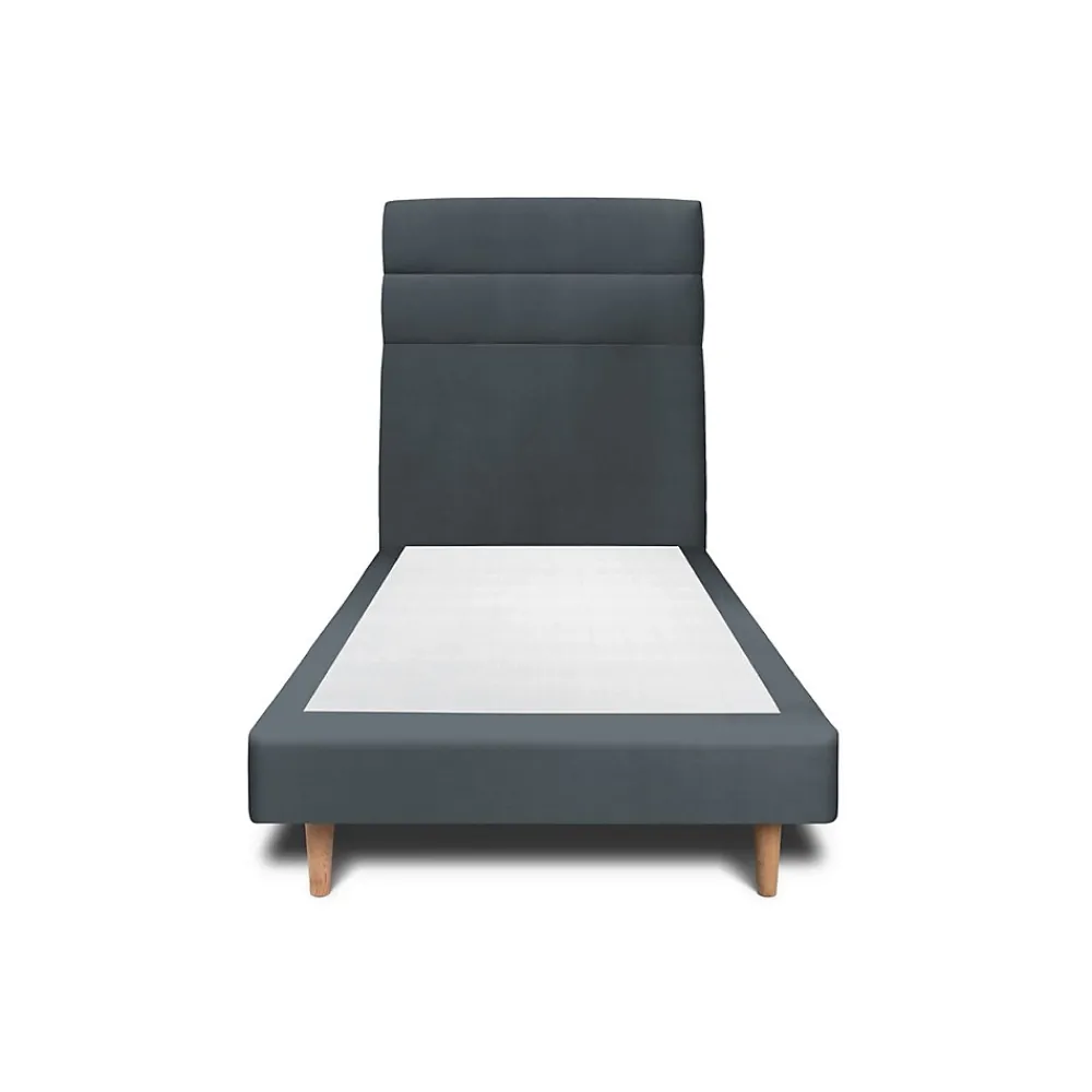 Sommeil De Plomb Lit avec tête de lit lignes velours et sommier tapissier - Lit en bois massif* Lit Simple