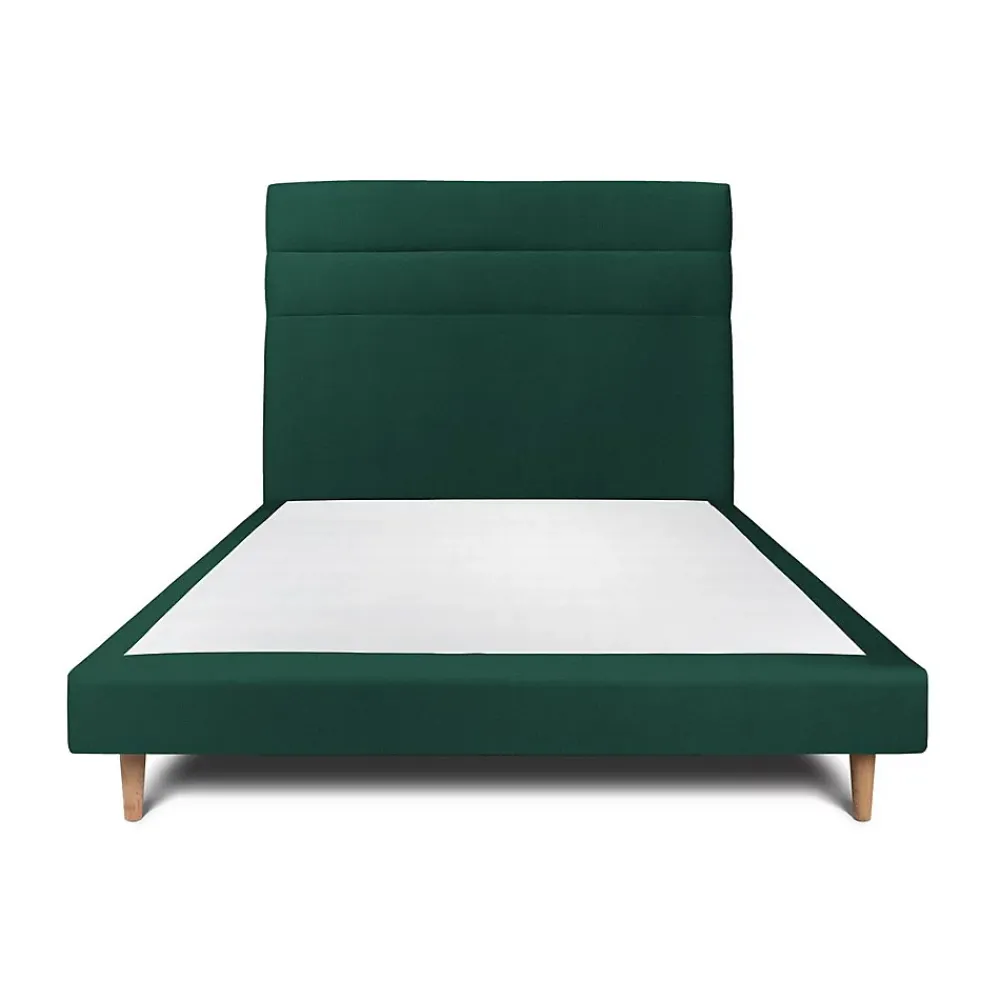 Sommeil De Plomb Lit avec tête de lit lignes velours et sommier tapissier - Lit en bois massif* Lit Double