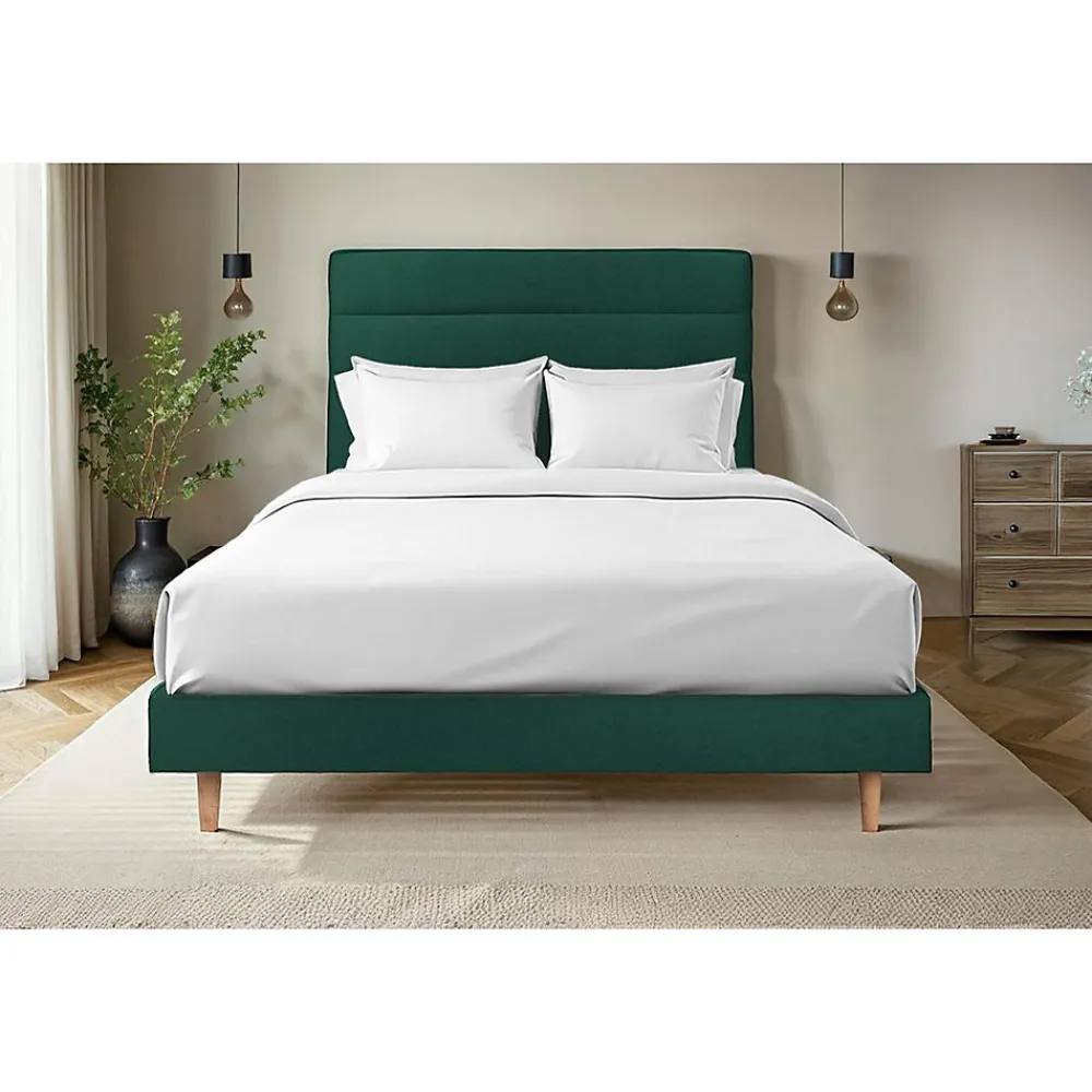 Sommeil De Plomb Lit avec tête de lit lignes velours et sommier tapissier - Lit en bois massif* Lit Double