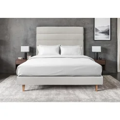 Sommeil De Plomb Lit avec tête de lit lignes velours et sommier tapissier - Lit en bois massif* Lit Double
