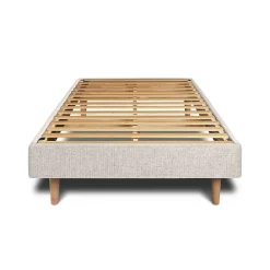 Sommeil De Plomb Lit avec tête de lit lignes tissu et sommier kit - Lit en bois massif* Lit Simple