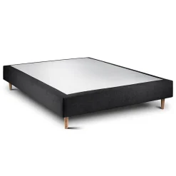 Lit avec tête de lit lignes tissu et sommier tapissier - Lit en bois massif><noscript><img width=