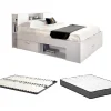 Lit avec tête de lit rangements et tiroirs - 160 x 200 cm - Coloris : Blanc + Sommier + Matelas - LEANDRE>Vente-unique New