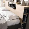 Vente-unique Lit avec tête de lit rangements et tiroirs - 140 x 190 cm - Coloris : Naturel et anthracite + Sommier - LEANDRE* Lit Avec Rangement