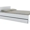 Vente-unique Lit avec tête de lit rangements et tiroirs 160 x 200 cm - Blanc - EUGENE* Lit Avec Rangement