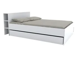 Vente-unique Lit avec tête de lit rangements et tiroirs 160 x 200 cm - Blanc - EUGENE* Lit Avec Rangement