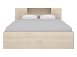 Vente-unique Lit avec tête de lit rangements et tiroirs - 140 x 190 cm - Coloris : Naturel - LEANDRE* Lit Avec Rangement