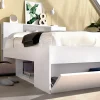 Vente-unique Lit avec tête de lit rangements et tiroirs - 140 x 190 cm - Coloris : Blanc + Sommier + Matelas - LEANDRE* Lit Avec Rangement