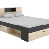Lit avec tête de lit rangements et tiroirs - 160 x 200cm - Coloris : Naturel et anthracite - LEANDRE>Vente-unique
