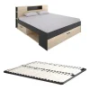 Lit avec tête de lit rangements et tiroirs - 160 x 200 cm - Coloris : Naturel et anthracite + Sommier - LEANDRE>Vente-unique Hot