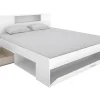 Vente-unique Lit avec tête de lit rangements et tiroirs - 160 x 200 cm - Coloris : Blanc + Sommier - LEANDRE* Lit Avec Rangement
