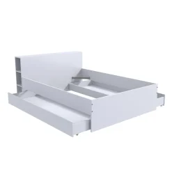 Vente-unique Lit avec tête de lit rangements et tiroirs 140 x 190 cm - Blanc - EUGENE* Lit Avec Rangement