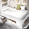 Vente-unique Lit avec tête de lit rangements et tiroir - 90 x 190 cm - Blanc - LEANDRE* Lit Avec Rangement