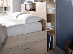 Vente-unique Lit avec tête de lit rangements et tiroirs - 160 x 200 cm - Coloris : Naturel - LEANDRE* Lit Avec Rangement