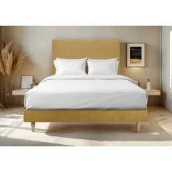 Lit avec tête de lit tapissier tissu et sommier kit - Lit en bois massif>Sommeil De Plomb