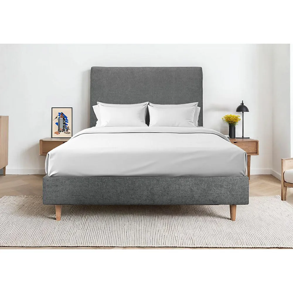 Lit avec tête de lit tapissier tissu et sommier tapissier - Lit en bois massif>Sommeil De Plomb Sale