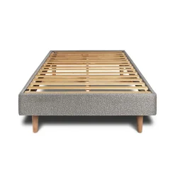 Lit avec tête de lit tapissier bouclette et sommier kit - Lit en bois massif><noscript><img width=