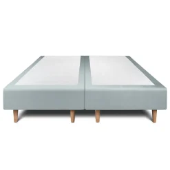 Lit avec tête de lit tapissier velours et sommier tapissier - Lit en bois massif><noscript><img width=