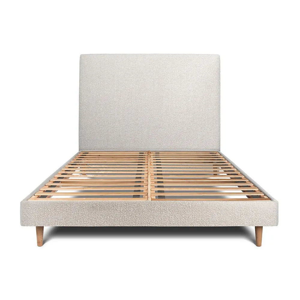 Lit avec tête de lit tapissier bouclette et sommier kit - Lit en bois massif>Sommeil De Plomb Discount