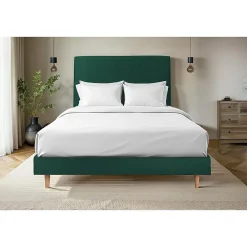 Sommeil De Plomb Lit avec tête de lit tapissier velours et sommier tapissier - Lit en bois massif* Lit Simple