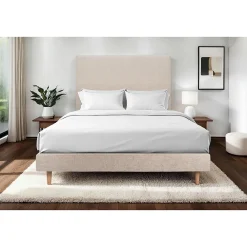 Sommeil De Plomb Lit avec tête de lit tapissier tissu et sommier tapissier - Lit en bois massif* Lit Simple