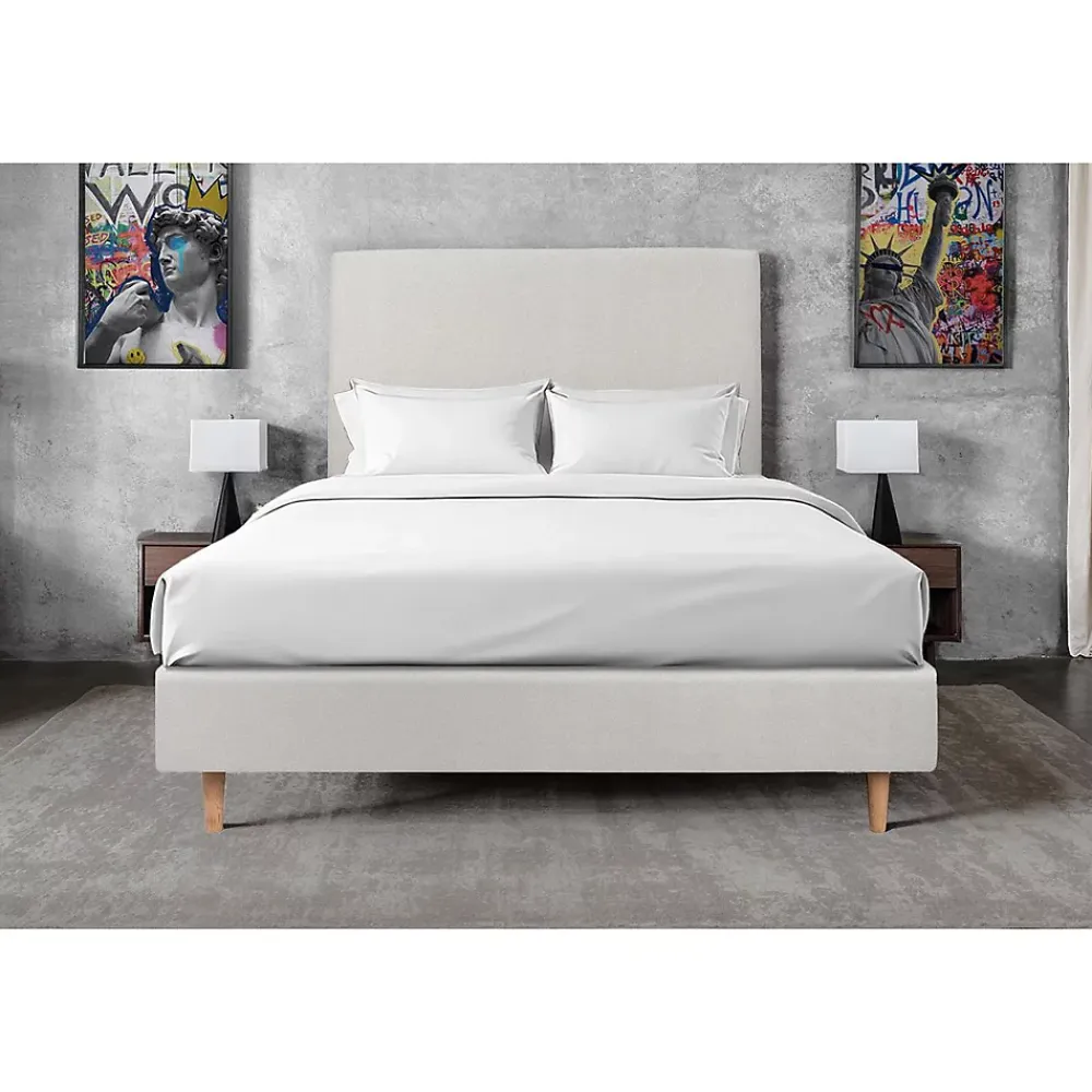 Sommeil De Plomb Lit avec tête de lit tapissier velours et sommier tapissier - Lit en bois massif* Lit Simple